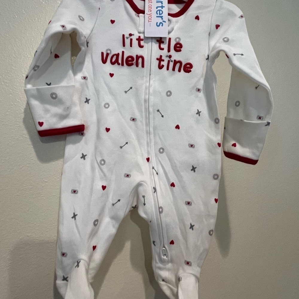 Carter's White and Red Heart Footies